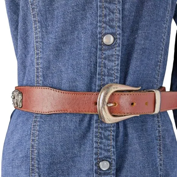 Vintage Zoo Animal Belt Womens 30 Brown Leather Turtle Elephant Tiger Zebra - Picture 2 of 14